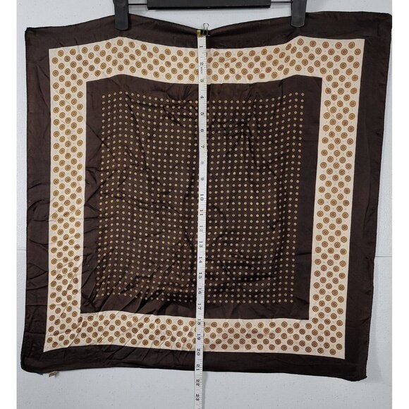 VTG 100% Acetate Scarf Made In Italy Brown White Yellow Polka-Dot Stars 22x22in - Picture 2 of 9